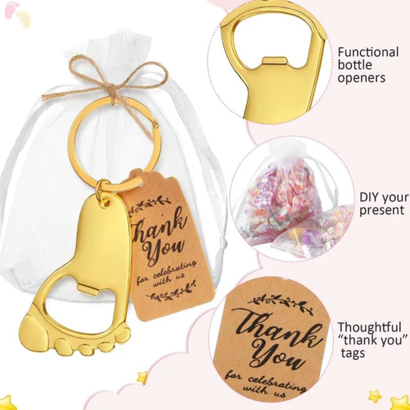 200pcs Personalized Baby Foot Shaped Keychain Bottle Openers Gender Reveal Baby Shower Baptism Favor Souvenir Return Gift Gifts