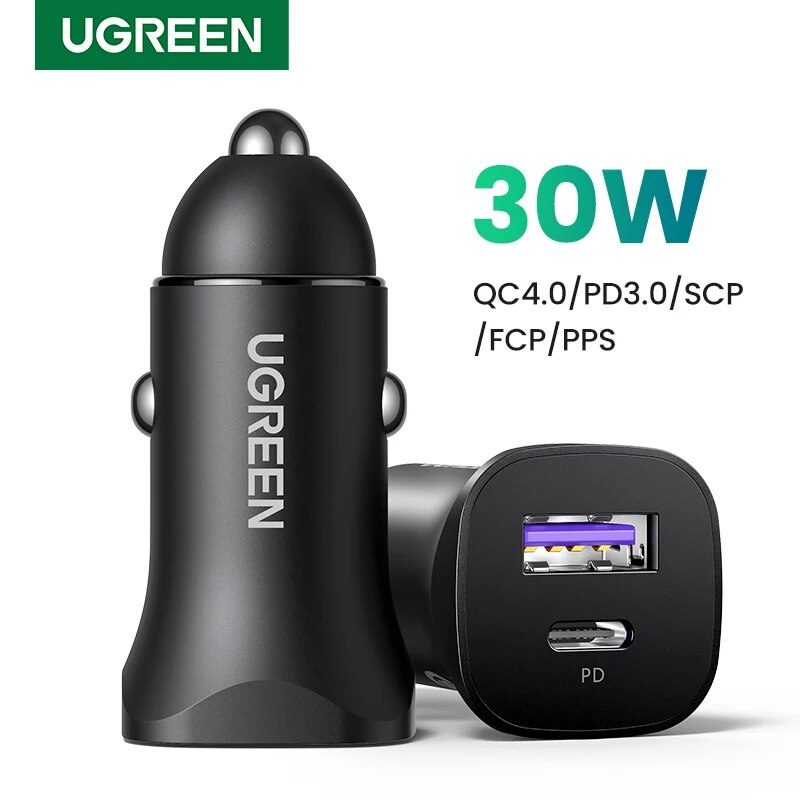  UGREEN 30W USB C Car Charger Quick Charge4.0 PD3.0 SCP 5A Fast Charging For iPhone 15 14 Huawei Samsung Xiaomi USB C Car Charger 