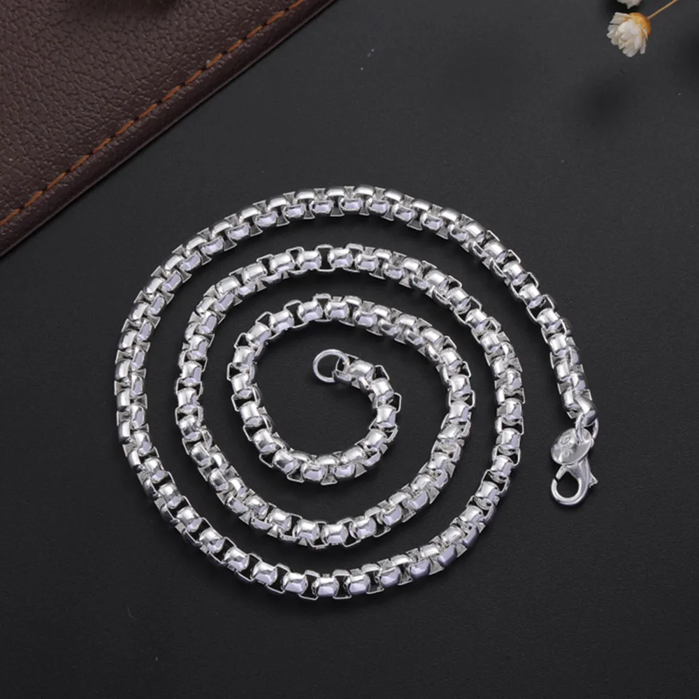 

Hot fashion 925 Sterling Silver classic 4MM round box chain Necklaces for men woman wedding Party Christmas Gifts Jewelry