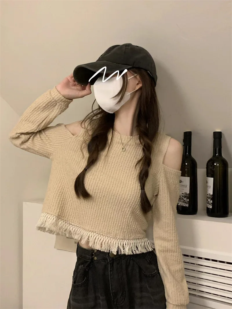 Cropped Knitted Sweater Tops for Women Spring Autumn