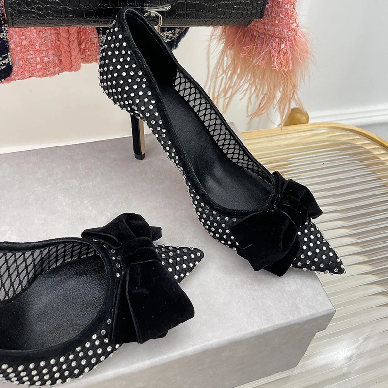 

Женские свадебные туфли-лодочки, туфли на высоком каблуке с заостренным носком и бантом-бабочкой, весна 2024