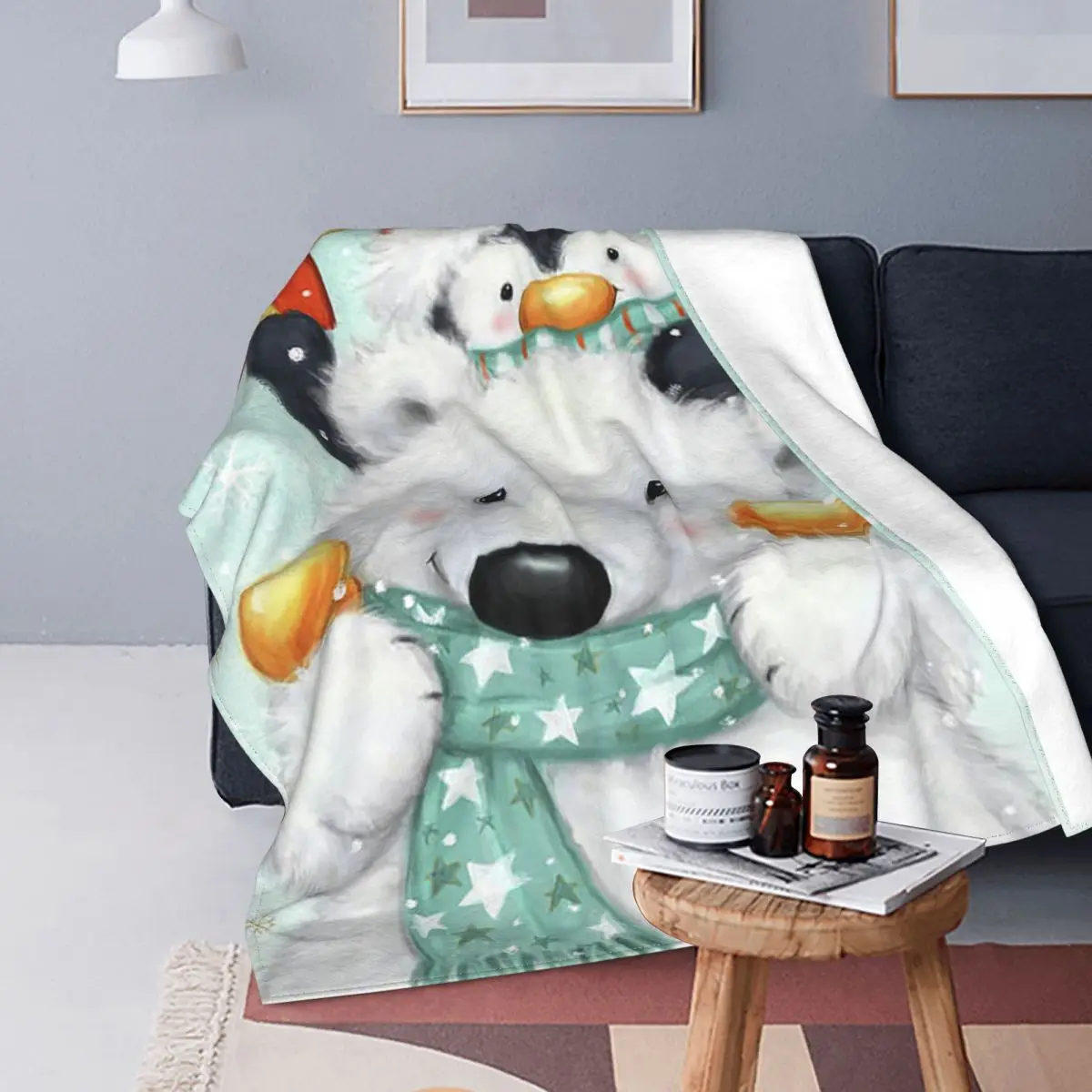 

Cartoon Penguin Blankets Velvet Print Animal Multi-function Lightweight Thin Throw Blankets for Sofa Outdoor Bedspreads