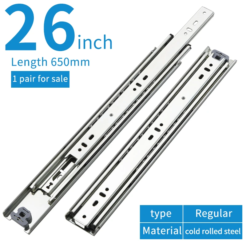 Heavy Duty Drawer Slides Full Extension Side Mount - 150 LB Capacity, 24 Inch Length, Metal Rails (1 Pair, No Lock)