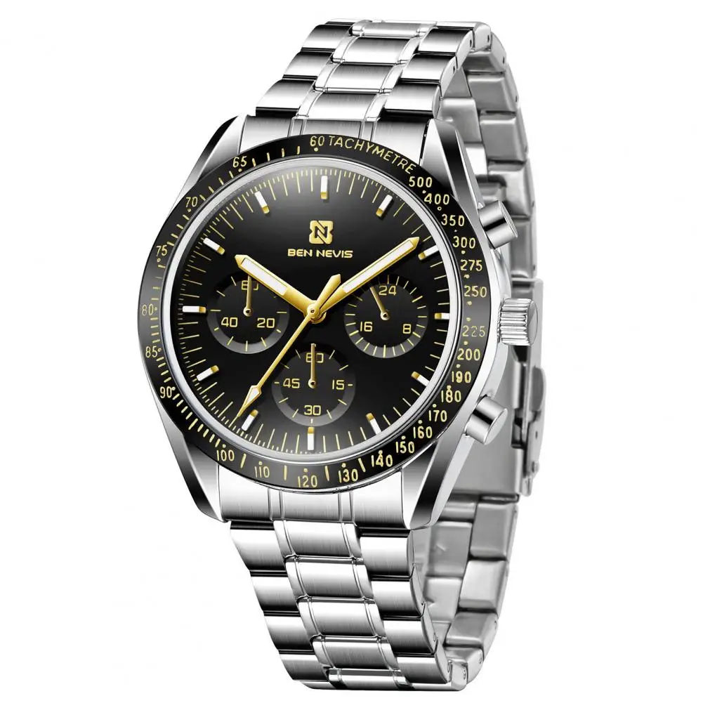 Men Quartz Watch Multifunctional Round Dial 30m Waterproof Accurate Timing Shock Resistant Chronograph Stainless Steel Band Male addiesdive man leisure watch timing clocks 100m waterproof high quality multifunctional chronograph quartz watch reloj hombre