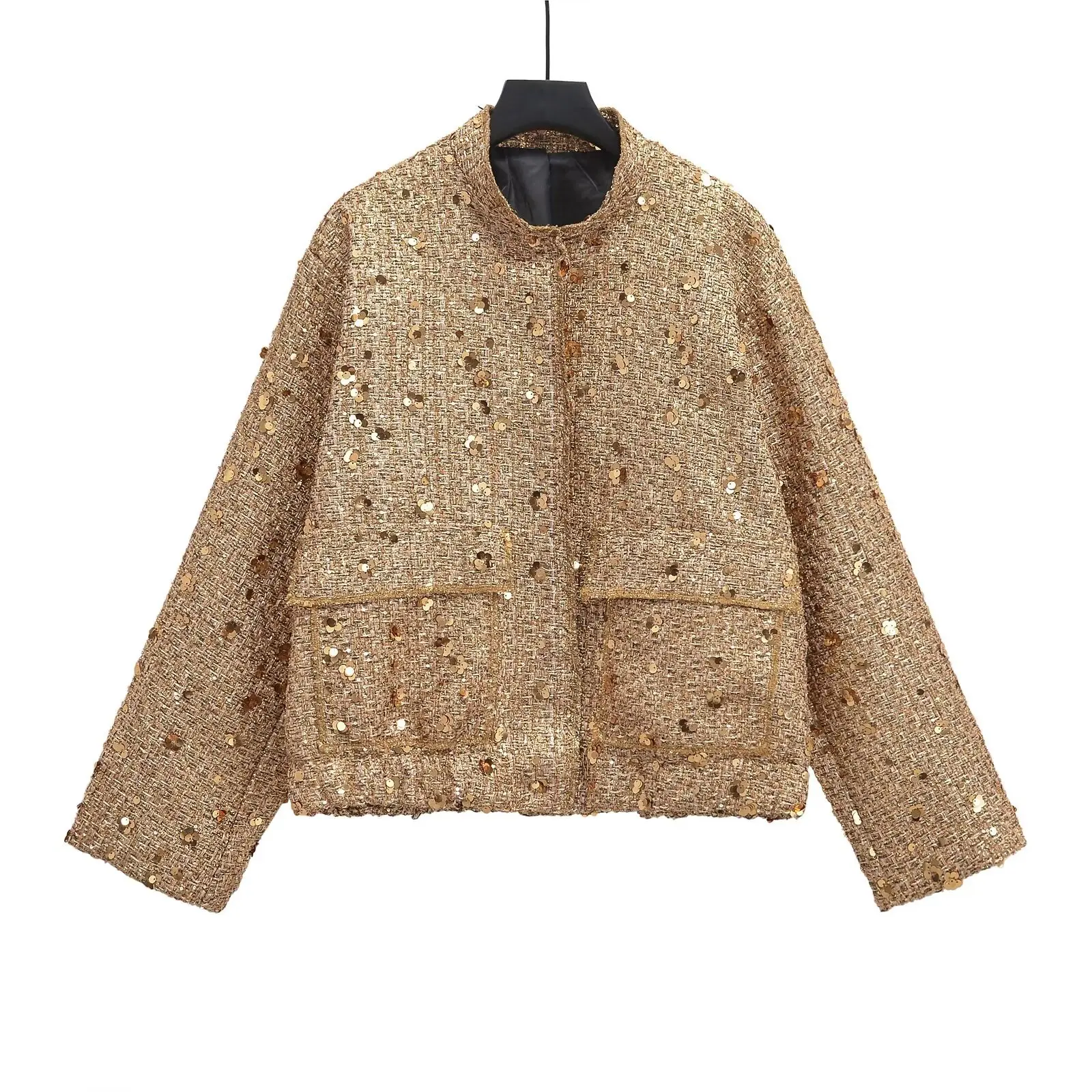 

Women's New Fashion Bead Decoration Loose Single breasted Casual Jacket Coat Retro Long sleeved Pocket Women's Coat Chic Top