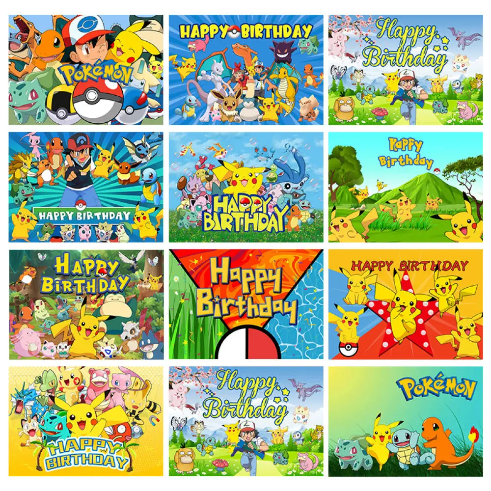 Birthday Background Supplies Birthday Backdrop Decoration Birthday Party Supplies 125/150/210cm Pokemon Pikachu Theme Birthday Party Background Kids Boy Baby Birthday 1 Year Old Photography Backdrop Party