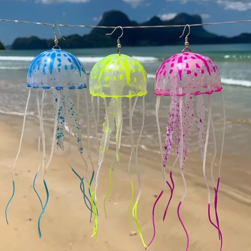

Creative Exaggerate Long Tassel Jellyfish Pendant Earring For Women Fashion Cool Pink Green Big Earring Female Drop Jewelry Gift
