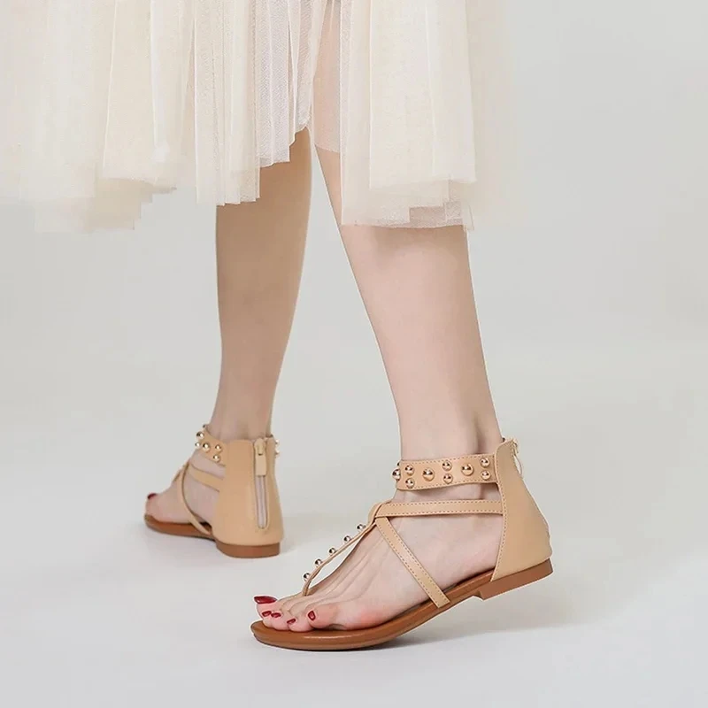 Women Sandals Vintage Fashion Flat Bottomed High Top Casual Toe Sandwich Beach Bohemian Anti-skid Flip-flops Summer Women Shoes