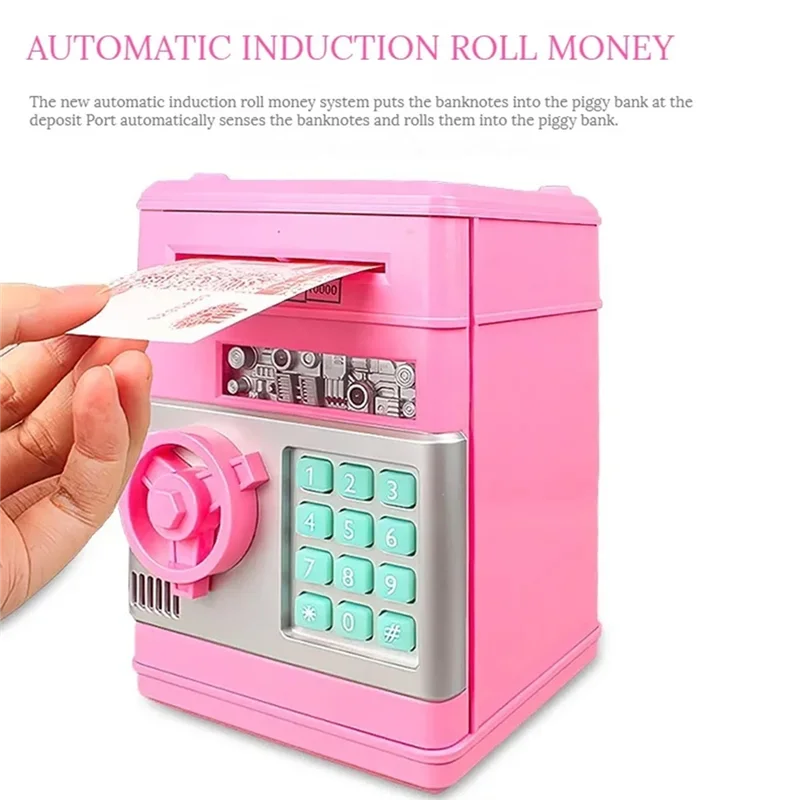 Hot Selling-Electronic Piggy Bank Automatic Mini Security Coin Cash Savings Box Password Key Lock Bank ATM Gift For Children,Ele 4