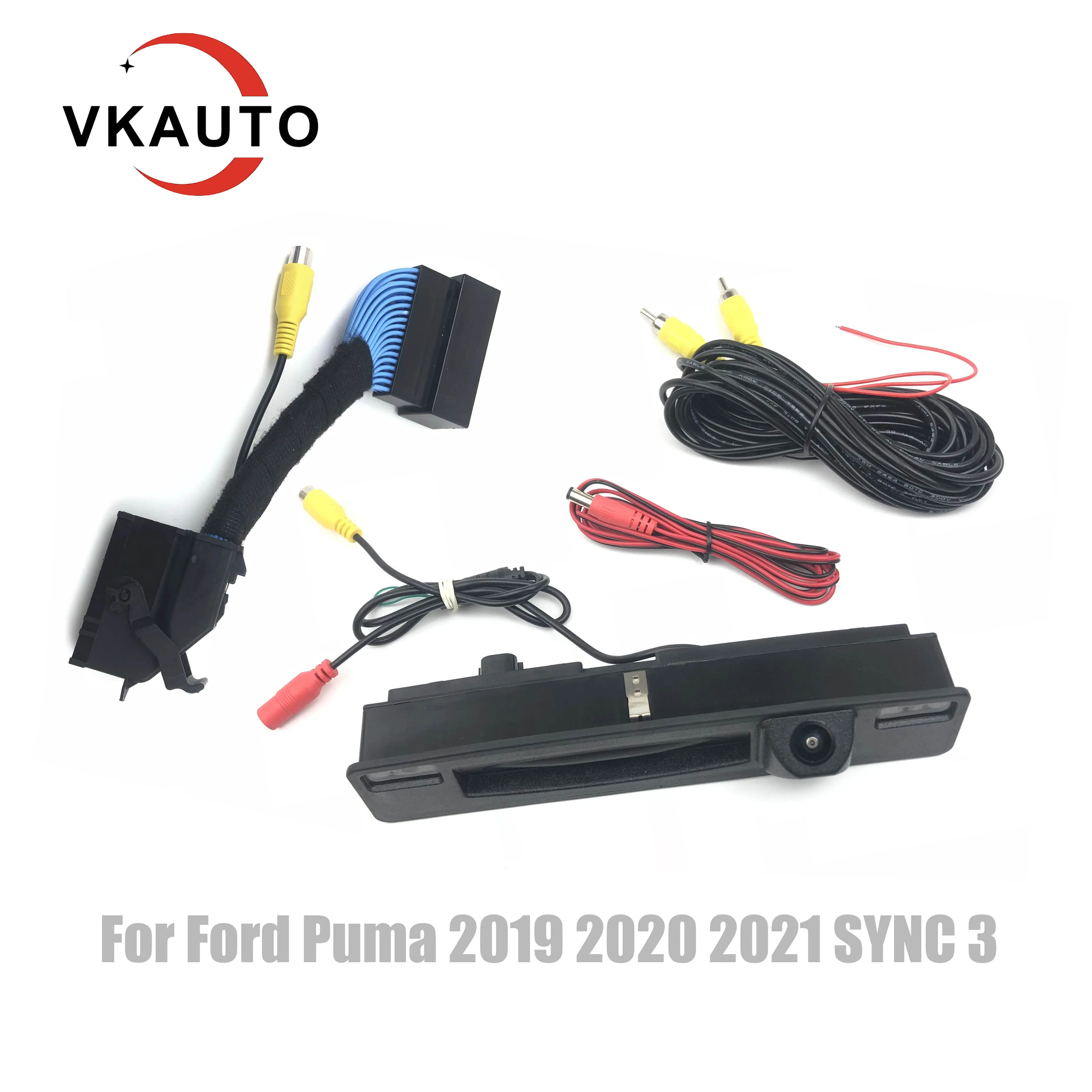 Uchwyt bagażnika z kamerą VKAUTO dla Ford Puma 2019 2020 2021 2022 synchronizacji 3 kabel Adapter zapasowego zestaw kamera cofania parkingowego CCD HD