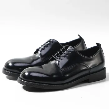 Designer Shoes Men's Genuine Leather Business Casual Derby British Retro Formal Wedding Leather Shoes Male Dress Office Black