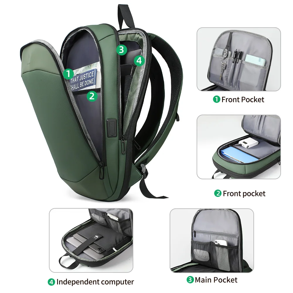 Heroic Knight Business Backpack Men Fashion Work 17" Slim Laptop Bag Waterproof YKK Zipper Luxury Women School Backpack with USB 5