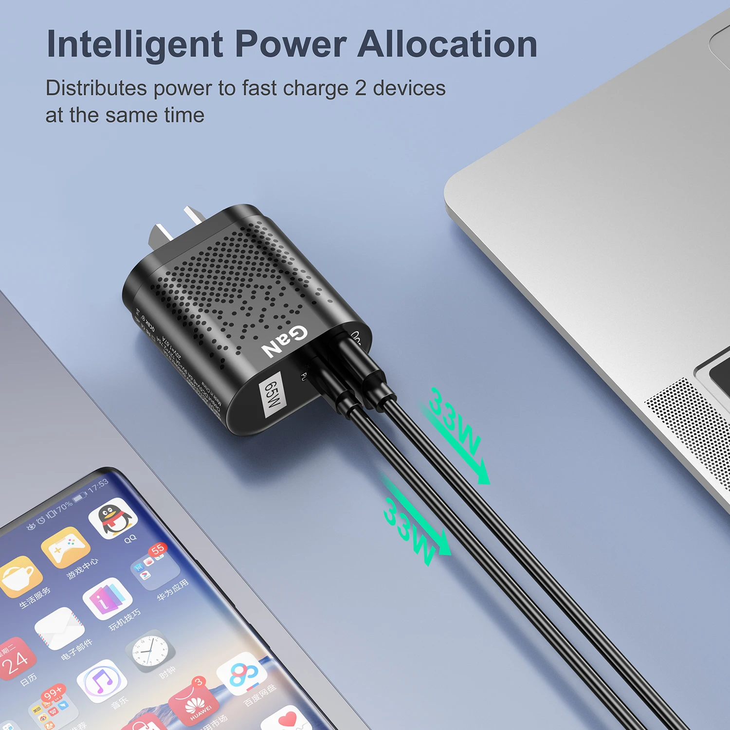 USLION AU EU US UK Plug 65W GaN Charger Tablet Laptop Fast Charger USB Type C Quick Charger Mobile Phone Charger For iPhone POCO