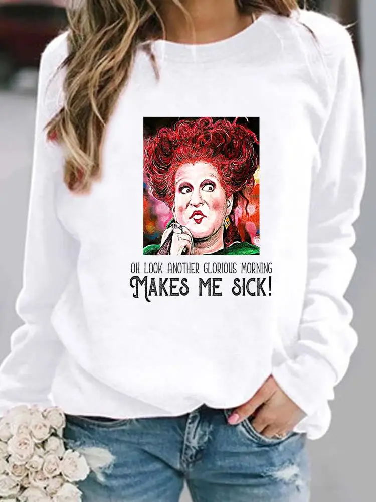 

Watercolor Letter Face Trend 90s Holiday Print Casual Pullovers Happy Halloween Women Fashion Lady Female Graphic Sweatshirt