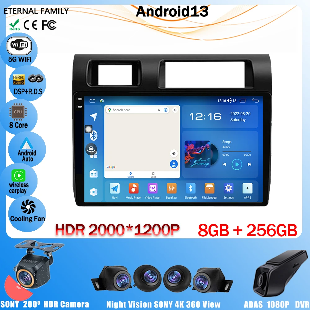 

Car Radio 9 Inch Android 12 For Toyota Pickup Land Cruiser LC70 LC79 Series 2007 - 2020 Player Multimedia No 2din 4G SWC WIFI BT