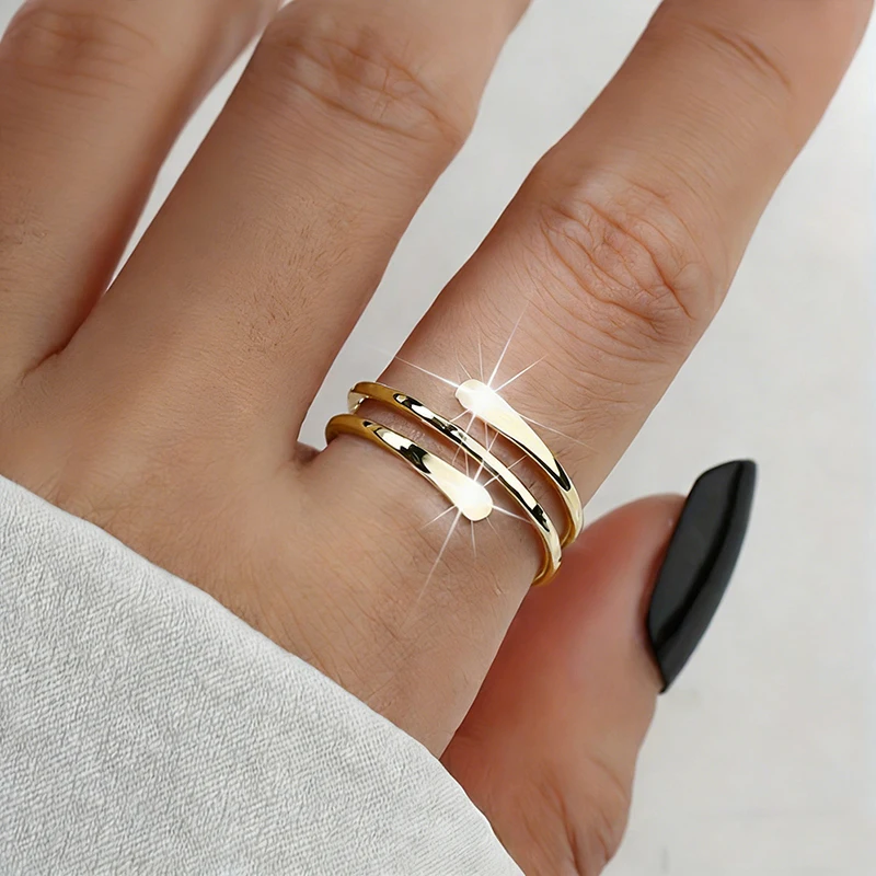 Bague Huitan moderne multi-couches pour femme, couleur or, bijou délic
