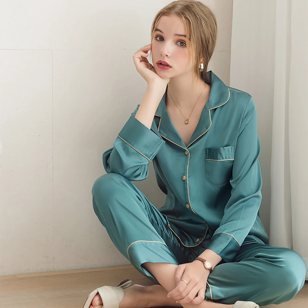 Ice Silk Thin Couple Sleepwear Spring Autumn Long Sleeve Women's Pajamas Male 3XL Pajama Pants Casual Soft Satin pijama hombre