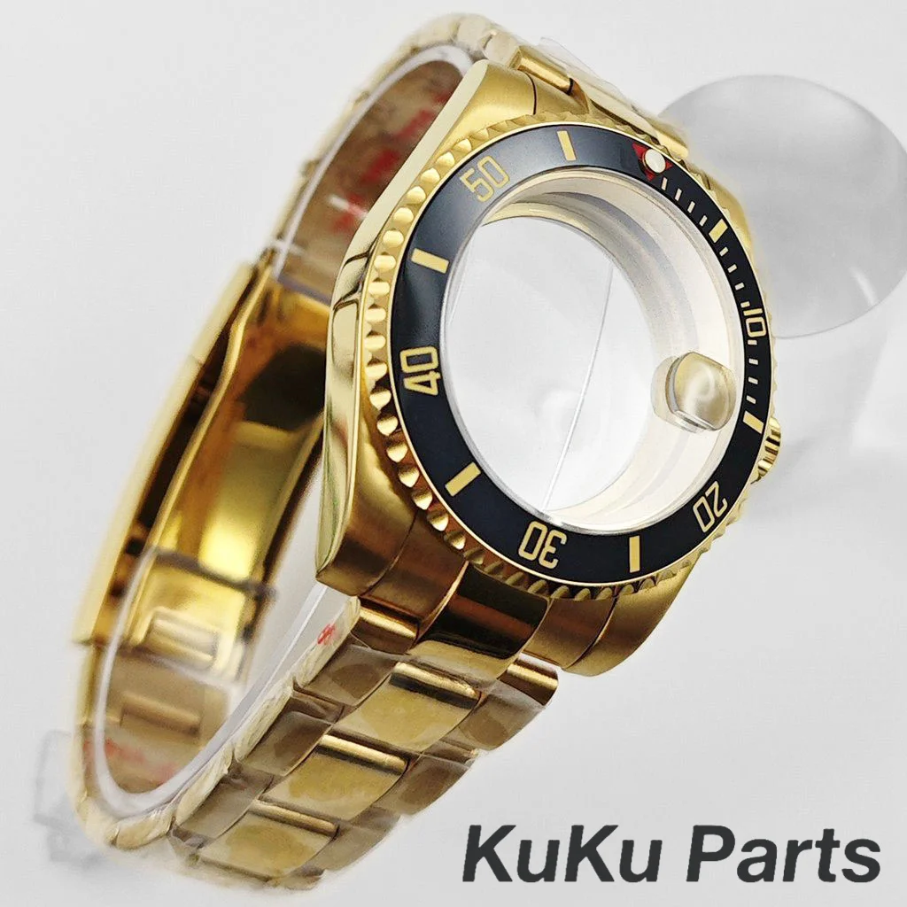 Gold 40MM Oyster Bracelet Sapphire Glass Waterproof Watch Case with 28.5mm Dial Compatibility