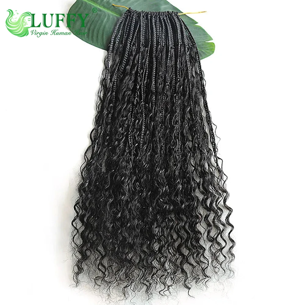 Human Hair Crochet Boho Box Braids With Human Hair Curls Synthetic Braid With Human Hair Curls Braiding Hair Extensions