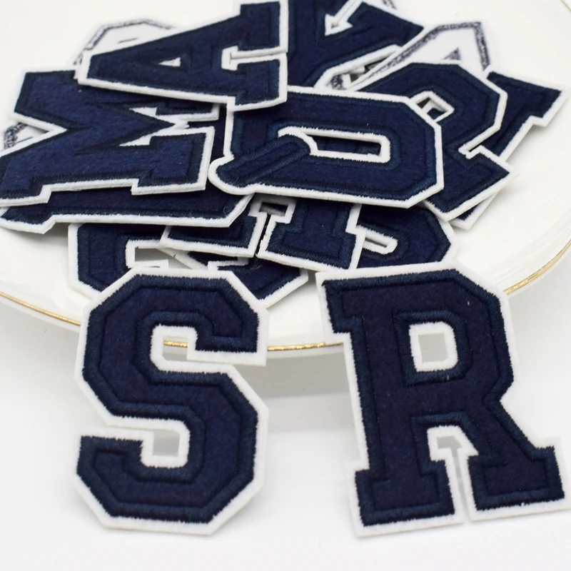 해군 파란색 문자 패치 Applique 알파벳 철 DIY 세공 의류 가방 신발 바느질 이름 패치 액세서리