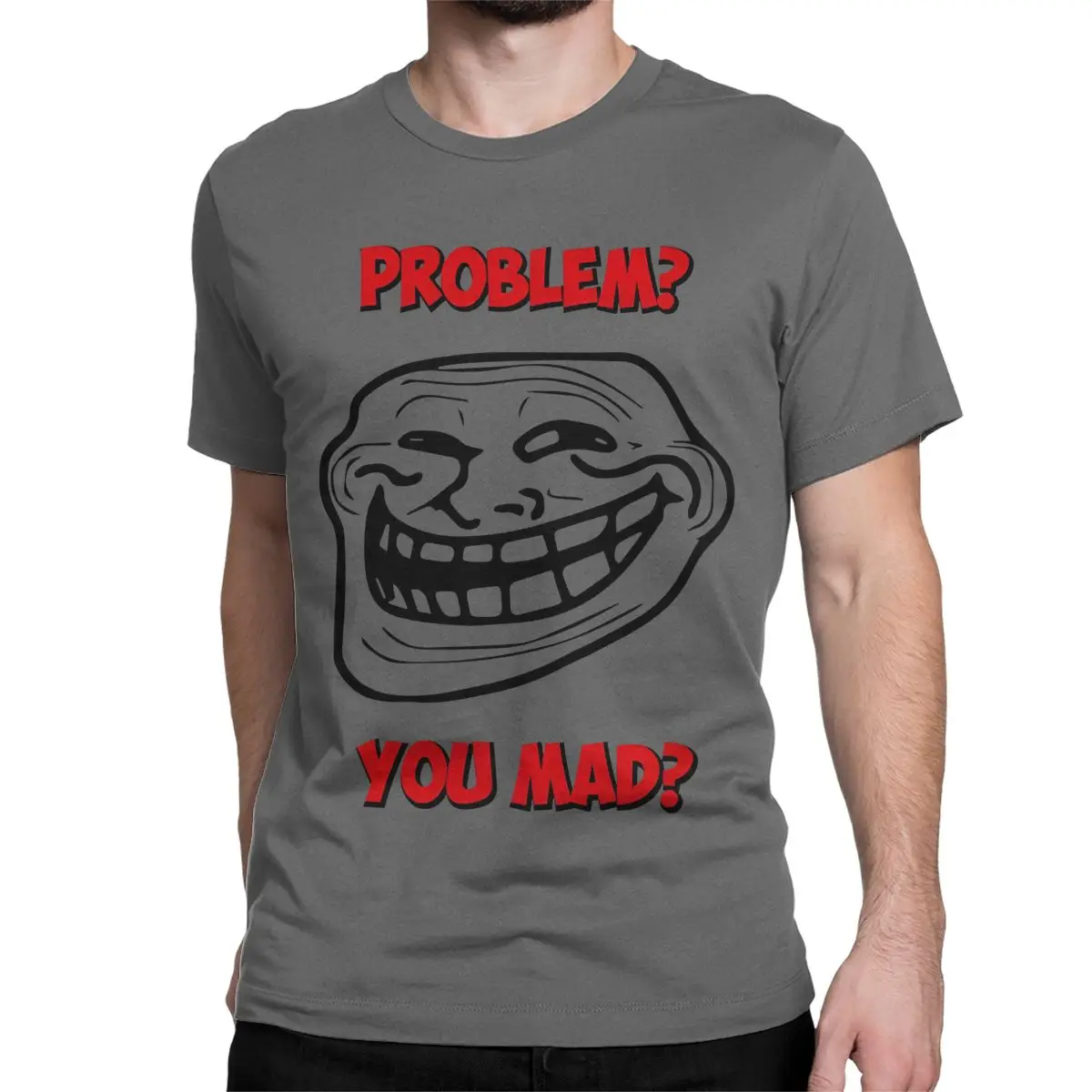 thumbnail image 1 of Camiseta de algodón para hombre, con cuello redondo, manga corta, con texto "U Mad Bro Problem Troll Rage Face Comic Trollfac", 1 of 7