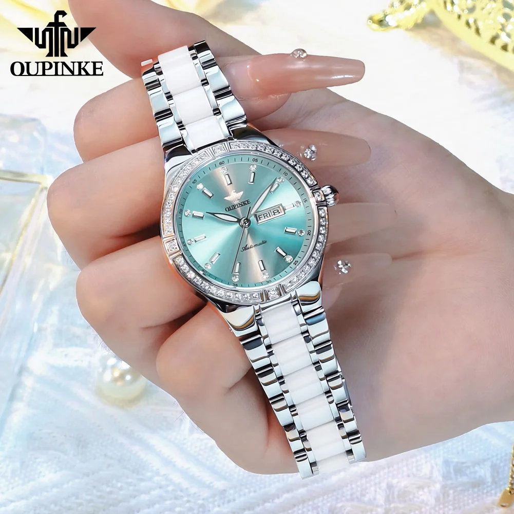 OUPINKE High-end Luxury Woman Watch Import Automaic Movement Mechanical Wristwatches Ceramics Strap Waterproof Ladies Watch 2024 4