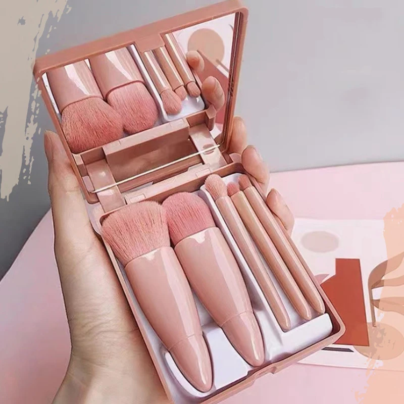 

5PCS/set Makeup Brush With Mirror Makeup Powder Brush Eyeshadow Brush Soft Hair Blush Brushes Portable Makeup Tool Free Shipping