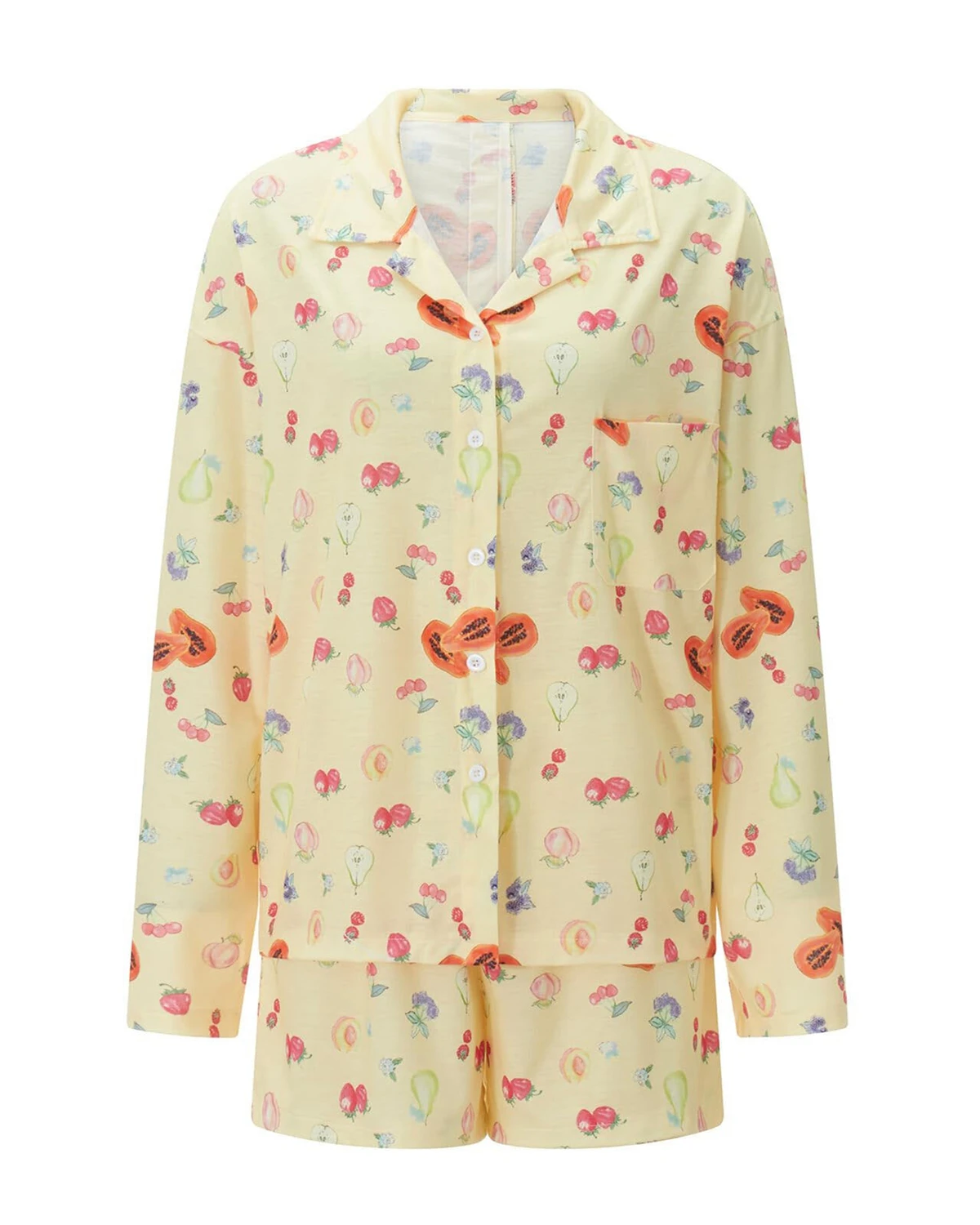 VAGUELETTE Women's Fruit Pajama Set Button Down Shirt with Shorts Pj Set Soft Sleepwear