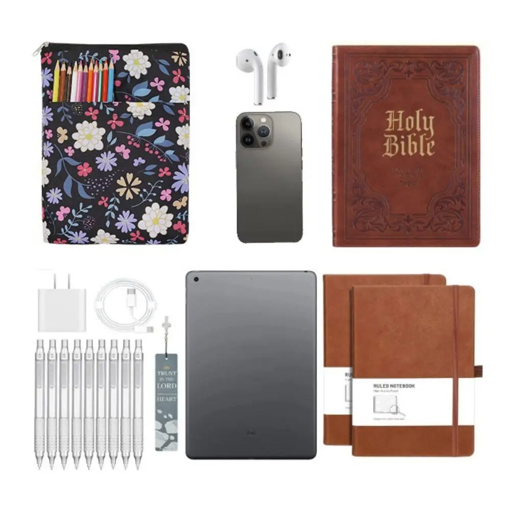 Bible Cover Case Floral Bible Cover Bag for Women, Stylish Functional Portable Bible Carrying Case Pockets Zipper Study