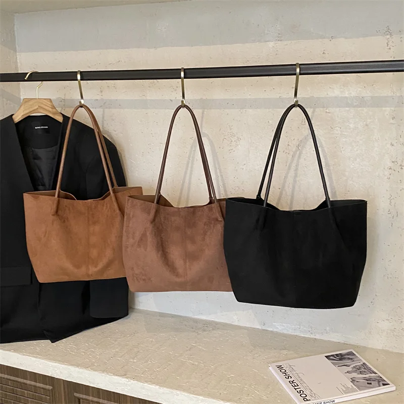 Autumn Winter Women's Suede Frosted Tote Bag Shoulder Armpit Bag Retro Large Capacity Commuter Casual Versatile Handbags