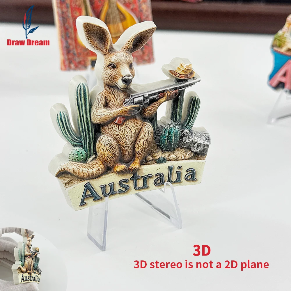 Australian Gun-Emblazoned Kangaroo 3D Refrigerator Magnet - Unique Travel Souvenir and Home Decor Item