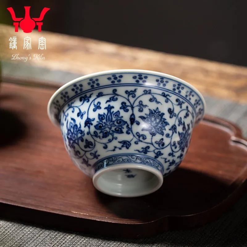 

Zhongjia Kiln Hand Painted Blue and White Yongle Pressure Bottle Jingdezhen Tea Cup Porcelain Tea Tasting Cup Master Cup Single