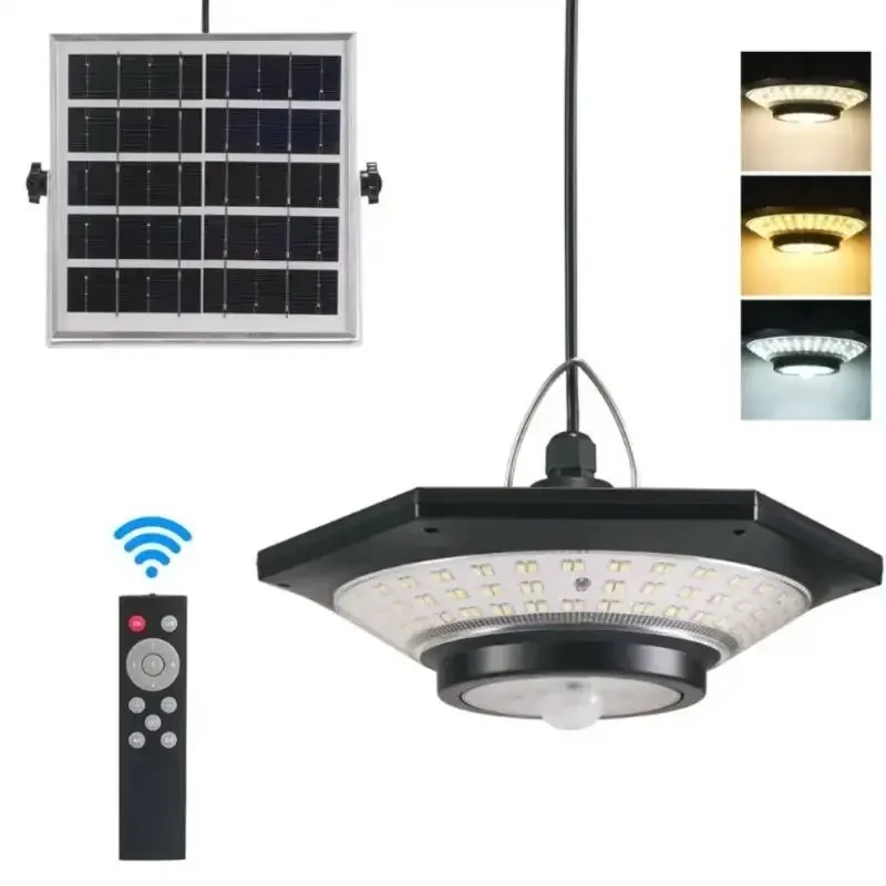 Vendita Calda Capannone Solare Lampada A Sospensione Solare Indoor Outdoor Led Mode Con Telecomando Per Fienile Gazebo Lampada Da Garage Luce Da Giard