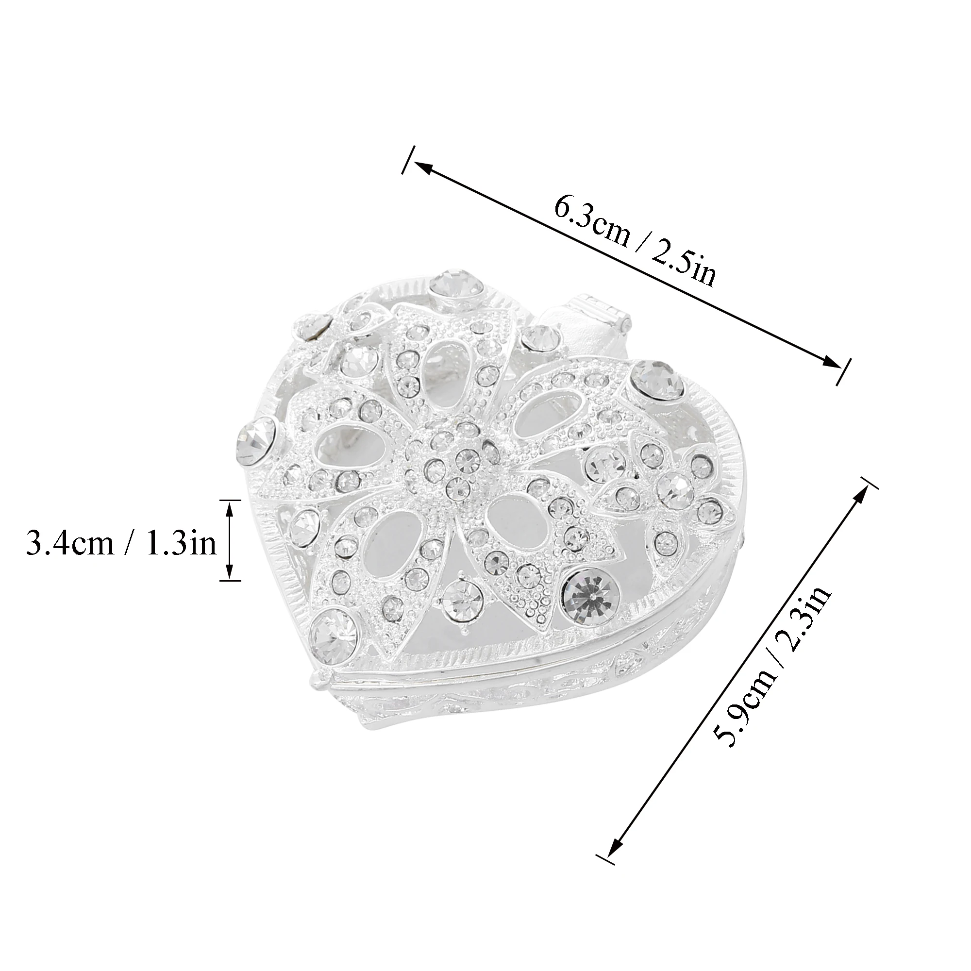 Silver Heart Flower Alloy Jewelry Box For Women Metal Jewelry With Rhinestones Wedding Keepsake Ring Earring Trinket Storage