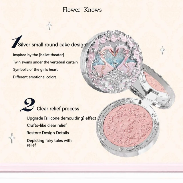 Flower Knows Swan Ballet Collection Embossed Blush Long-lasting Matte Powder Cheek Blusher Natural Brightening Cosmetic 5g - Image 5