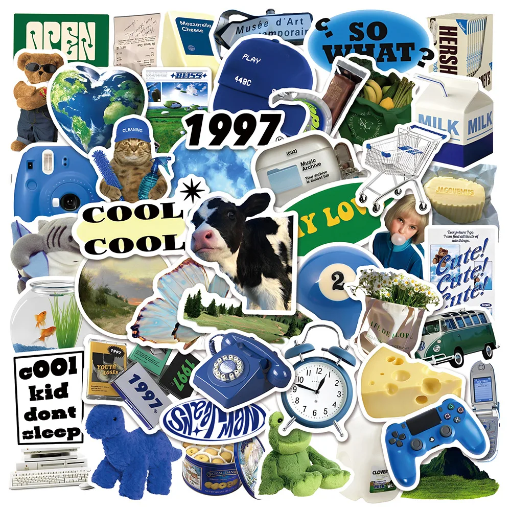 10/30/50pcs Blue Ins Wind Graffiti Sticker Creative Scrapbook Electric Car Laptop Diy Water Cup Waterproof Decoration Sticker