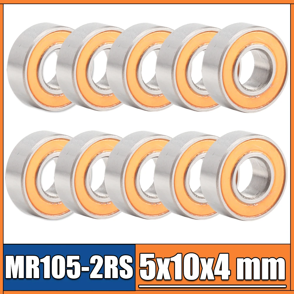 미니어처 MR105-2RS 볼 베어링, MR105RS 베어링 ABEC-3, 오렌지 밀폐 MR105 2RS 품질, 5x10x4mm, 10 개