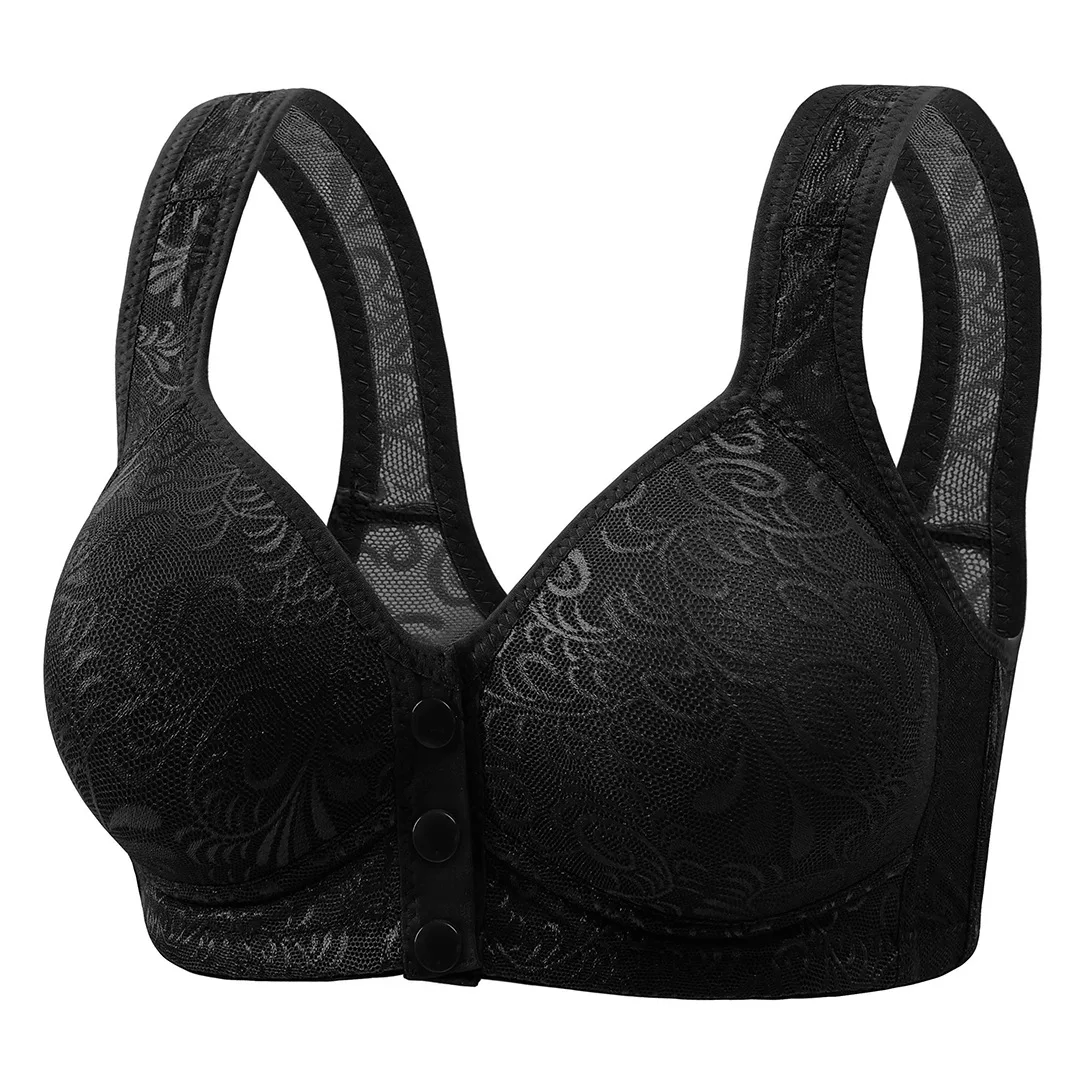 Women's Seamless Fixed-cup Front-closure Sports Underwear Non-wired Thin Vest-style Full Cup Bra