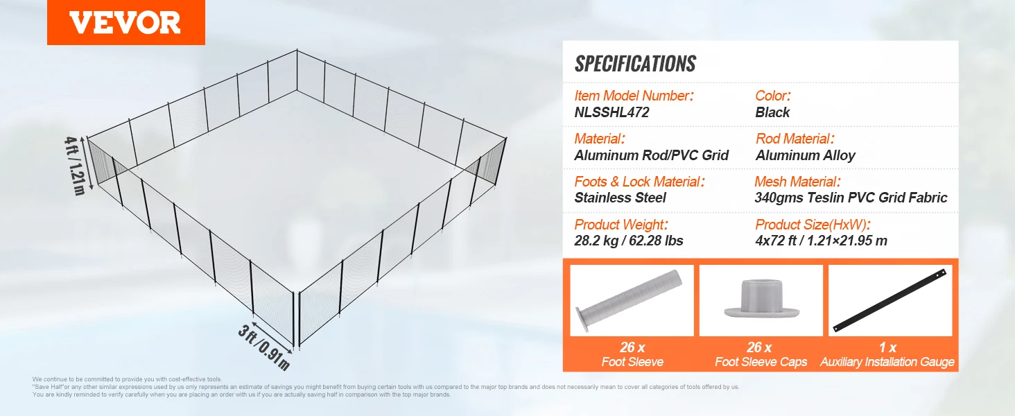 SucceBuy Pool Fence Pool Fences for Inground Pools Removable Child Safety Fencing Teslin PVC Fence Mesh Protects Kids and Pets