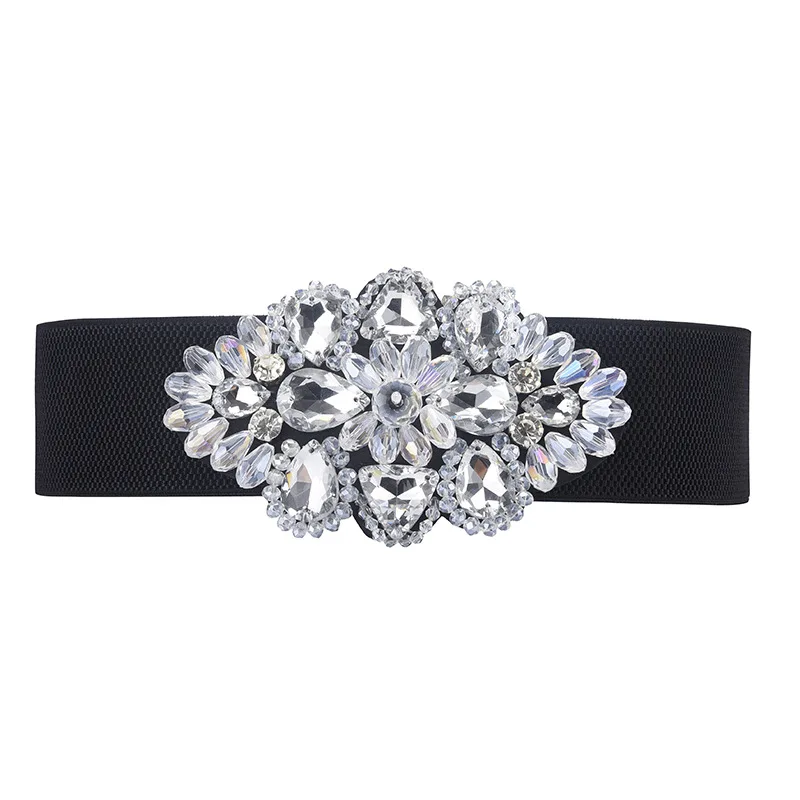 Women's Crystal Buckle Belt，With Skirts Elastic Wide Waist Cover Woman Fashion Versatile Decoration Elastic Belt，For Ideal Gifts
