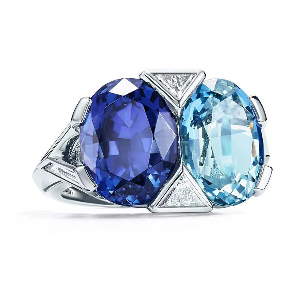 Classico Anello In Pietra Topa Blu Mare Moda Donna Accessori Europei E Americani Semplice Tutto Anello Donna
