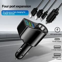 High - Speed 4 - in - 1 66W Car Charger with Voltage Display and Dual USB Ports (4 - in - 1 Car Charger)