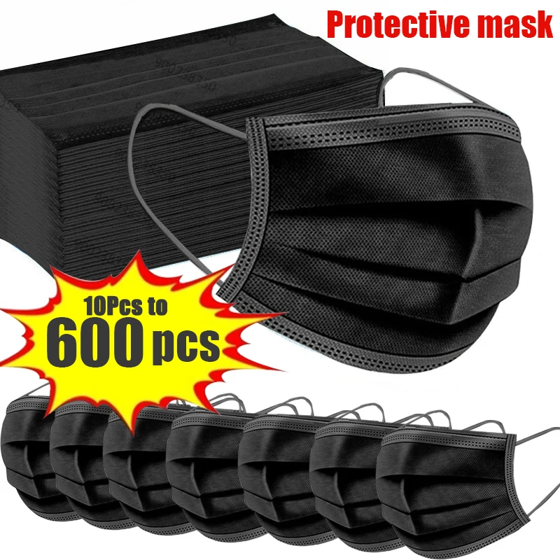 Masques chirurgicaux Type IIR noirs disposés en éventail, achat en gros pour usage professionnel.