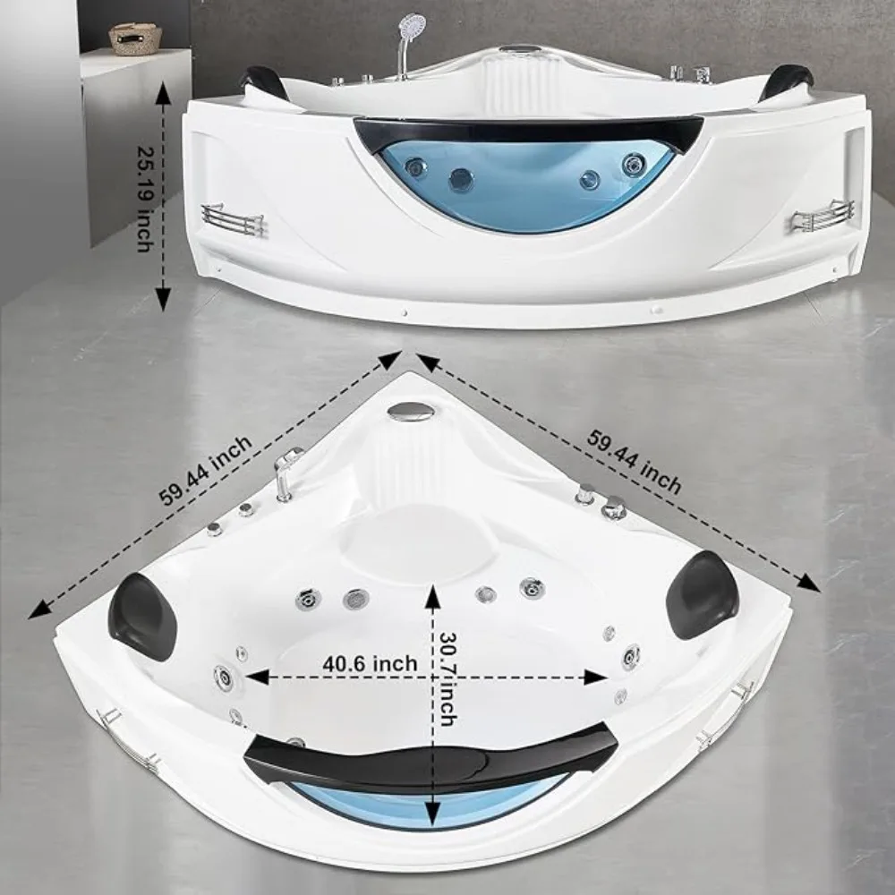 Spa bathtub, two person jet bathtub with water jet device, soaking bathtub with hydraulic massage and chromotherapy 4