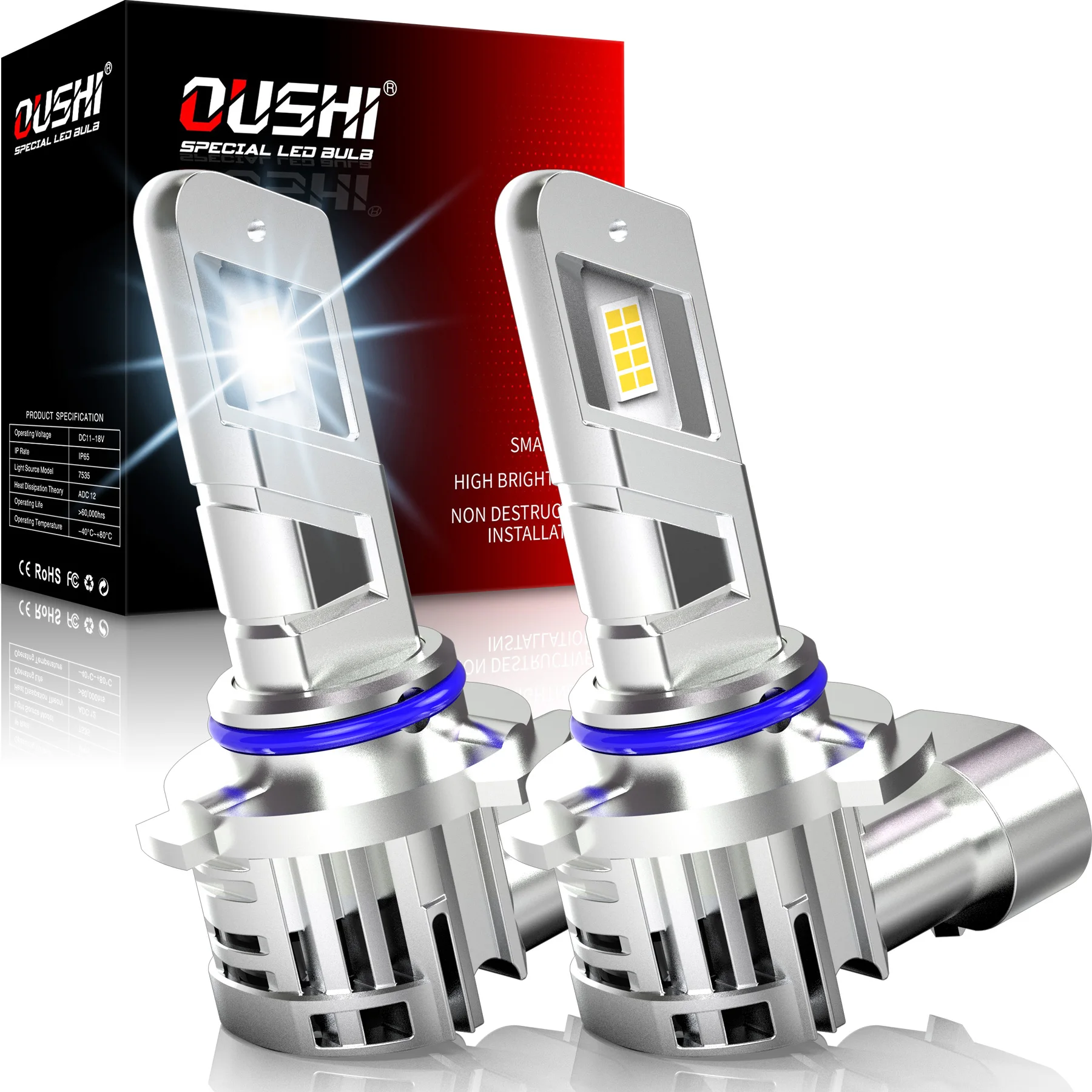 OUSHI 2개 9006 HB4 LED 자동차 헤드라이트 전구 슈퍼 LED 6000K 화이트 9006 교체 플러그 앤 플레이 어댑터 불필요 뷰익용
