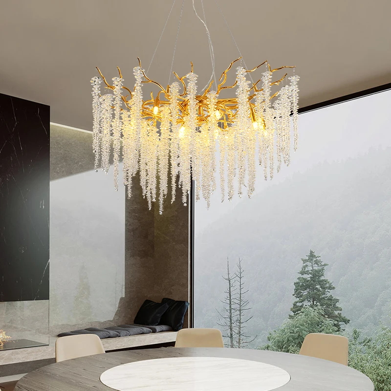 Round Branch Crystal Chandelier For Dining Room Kitchen Living Room Bedroom Gold Modern Luxury Hanging Branches Chandeliers led chandelier,ceiling chandelier,art lighting fixtures