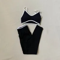 Ensemble de sport LOGO pour femme : Soutien-gorge de yoga, pantalon taille haute, effet push-up, pour entraînement abdominal, gym et course à pied 5