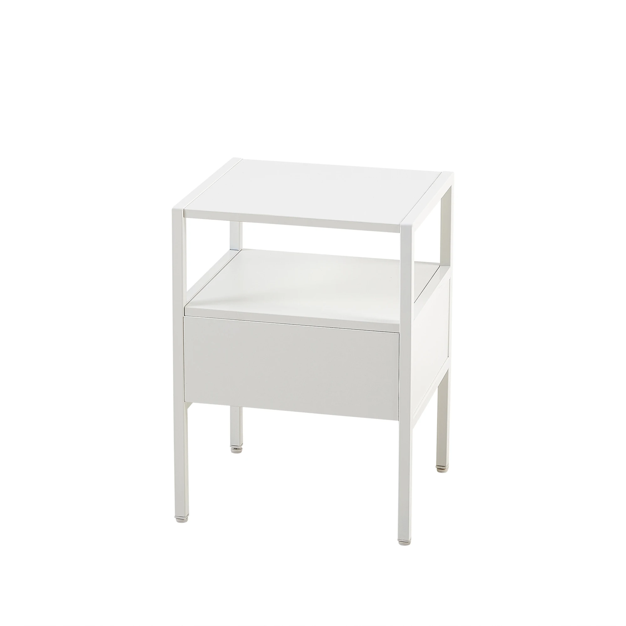 Set of 2, 15.75" Rattan End table with drawer, Modern nightstand, metal legs,side table for living room, bedroom,white