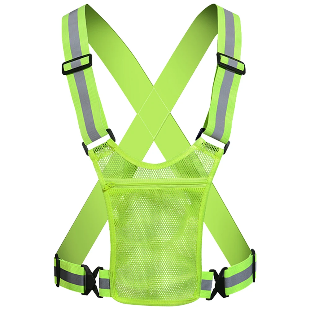 Night Running Vest Lightweight Reflective Safety Vest with Pouch Adjustable Strap High Visibility Cycling Vest for Night Riding