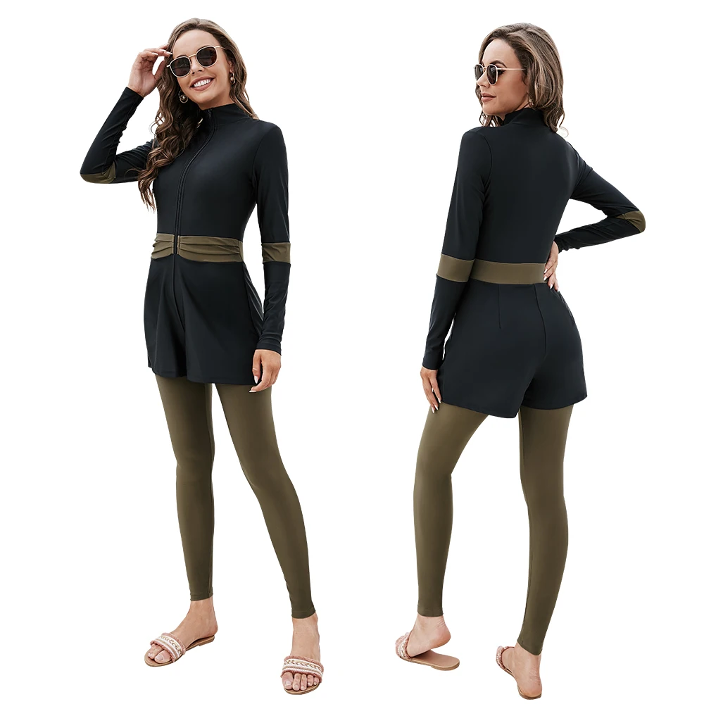 Sportswear for Hijabis Burkina Faso Surfing Bikini Set with Conservative One-piece Colorful Swimsuit for Women Bathing Suit